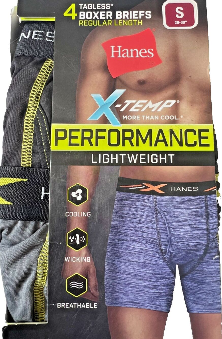 Hanes Regular Length Boxer Briefs Mens  S 28"-30" X-Temp 4 Tagless Wicking New